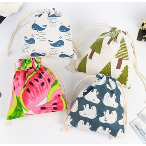 Canvas Mini Organizer Drawstring Bag Home Decoration Money Purse Cartoon Storage Bags Kids Toy Storage