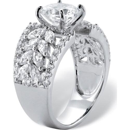 Huitan Fancy Leaf Design Women Rings with Shiny CZ Stone Romantic Bridal Ring for Marriage Ceremony Party Newly Fashion Jewelry