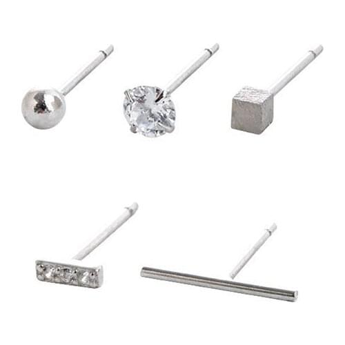 S925 Sterling SilverColor five-piece set golden/silverr star geometric zirconia crystal piercing Stud Earrings Jewelry For Women