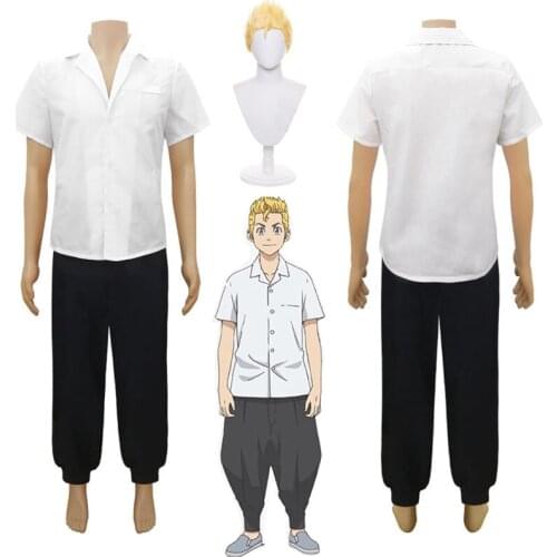 Anime Tokyo Revengers Hanagaki Takemichi Cosplay Costume White Short Sleeve Shirt Pants Full Set Women Men Halloween Carnival