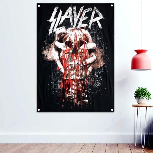 Bloody Skull Dark Metal Artworks Banner Canvas Printing Wall Hanging Macabre Art Rock Music Posters Flag Tapestry Wall Decor
