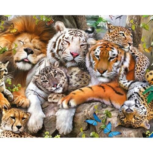 Full Drill Diamond Painting Kit Lion Tiger Animal Embroidery Wall Sticker 5D DIY Mosaic Cross Stitch Home Decoration GJ099