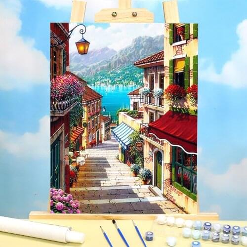 Landscape Street Painting By Numbers Package Oil Paints 40*50 Oil Painting Handmade Adults Drawing