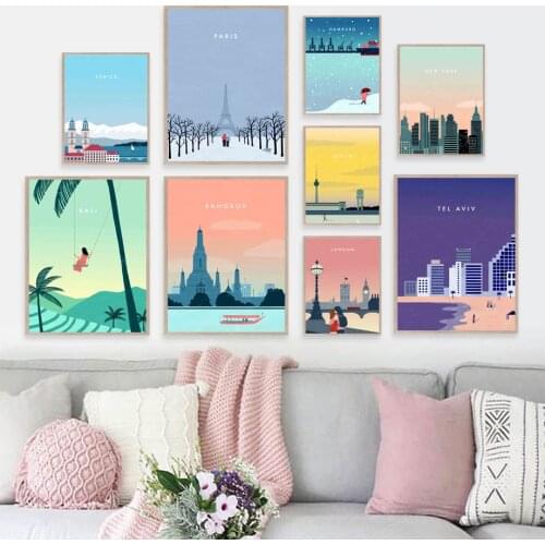 Paris Bangkok London Hamburg Barcelona Wall Art Canvas Painting Nordic Posters And Prints Wall Pictures For Living Room Decor