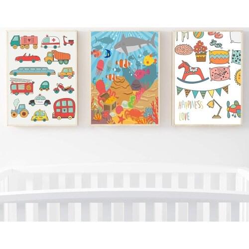 Toy Car Wall Posters Underwater Adventure Kids Poster Print Nursery Canvas Painting Nordic Wall Pictures Kids Room Decoration