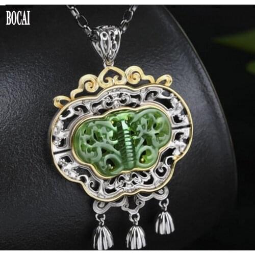 New real s925 silver inlaid natural jasper pendant for woman butterfly auspicious wishful longevity lock pendant woman pendant