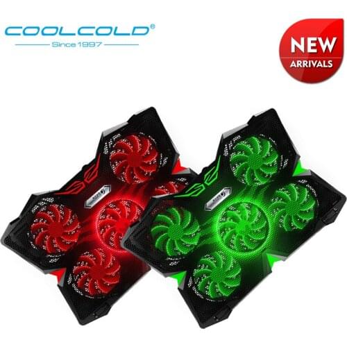 COOLCOLD Laptop Cooling Pad with Five Fans LED Light For 12-17 Inch USB Port Adjustable Speed Gaming Laptop Cooler