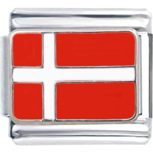 Wholesale Steel Composable charm Classic 9mm national Denmark country flag Italian charm link bracelet fit Zoppini boxer