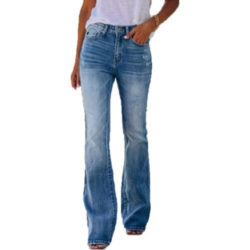 Autumn Women Blue Flare Pants Fashion Slim High Waist Push Up Jeans Woman Casual Skinny Bell Bottom Jeans