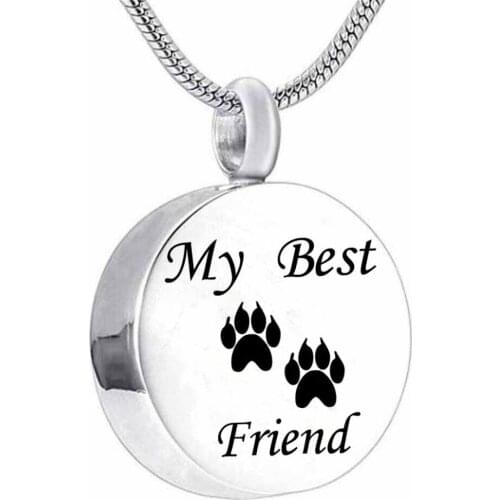 Carved Teardrop Pet Paw print My Best Friend Keepsake Ashes Necklace Urn Pendant Ash Cremation Memorial Jewelry