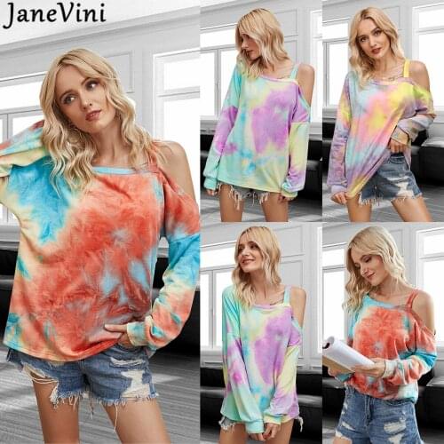 JaneVini Casual Tie-dye Looes Sweatshirt Women Shirt Fashion Spring Sweatshirts for Teen Girls Autumn Long Sleeve Sexy Pullovers