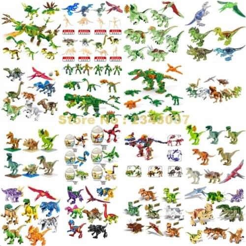 Jurassic Dinosaur T-rex Raptor Velociraptor Pterosauria Triceratops Fossil Skeleton Stegosaurus Robot Building Block Toy