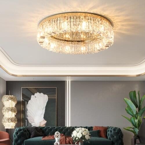 Luxury Crystal Ceiling Tricolor Changeable for Living Room Modern Gold Round Lamp Led Home Interior Lighting Fixtures 110V 220V