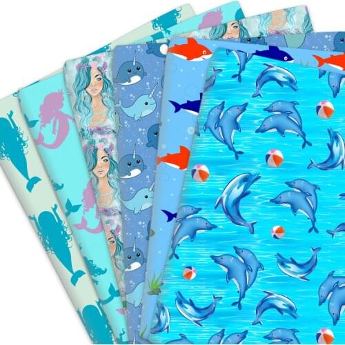 Dolphin Octopus Ocean Fish 50*145cm Polyester Or 100% Pure Cotton Sewing Quilting Patchwork Material Fabric Needlework DIY Cloth