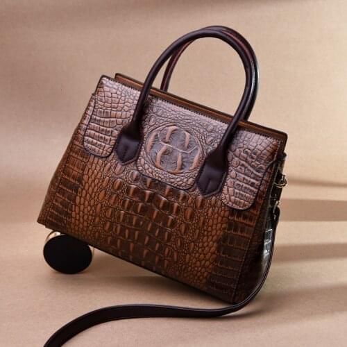 New popular Vintage crocodile leather handbag luxury designer womens Cross shoulder bag high quality real cattle handbag