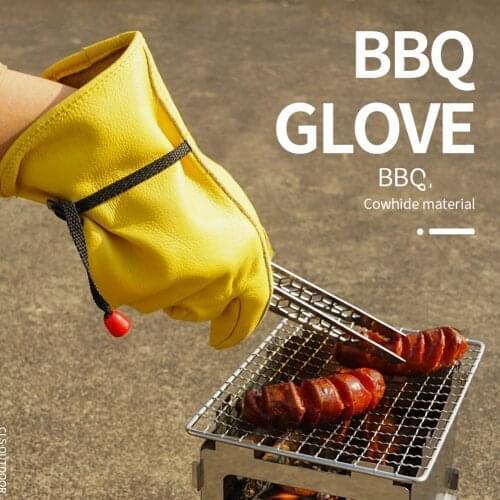 Outdoor BBQ Heat-Resistant Gloves Leather Microwave Baking Barbecue Gants Insulation Home Cooking Gloves Oven Potholder Pad