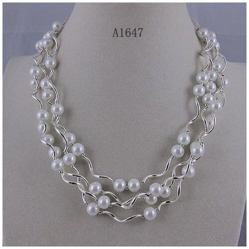 Unique Pearls jewellery Store,4 row Silver Tube Made With 8mm White Shell Pearl Necklace,Magnet Clasp,Charming Girl Wedding Gift