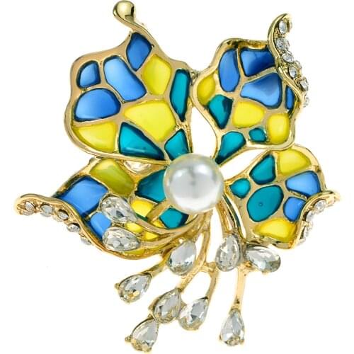 CINDY XIANG Vintage Plant Pearl Brooch Pin Cute Culorful Flower Enamel Brooches for Women Rhinestone Crystal Jewelry Accessories