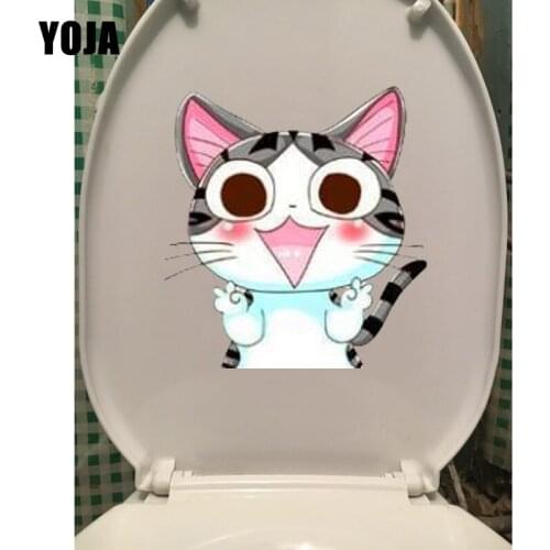 YOJA 21.6*22.5CM Lovely Cartoon Coloured Cat Toilet Sticker Modern Decor Wall Decal T1-0053