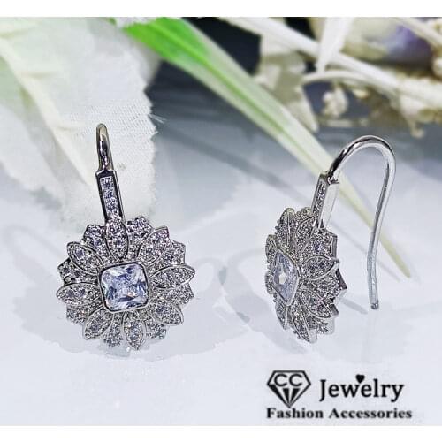 S925 Silver Stud Earrings For Women Flower Shape Drop Earring Set Fine Jewelry Bridal Wedding Accessories Gift for Lover CCE743