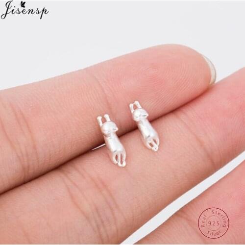 Jisensp 925 Sterling Silver Cat Stud Earrings for Women Girls Birthday Party Gift Cute Animal Earrings pendientes Brincos