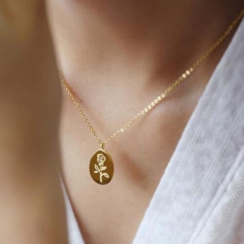 Fashion Rose Flower Charm Pendant Necklaces For Women Gift Vintage Coin Gold Color Chains Necklace Statement Jewelry Wholesale