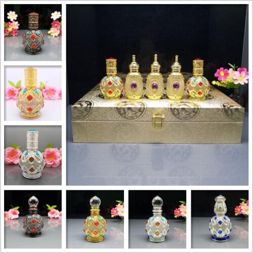 1/4/10pcs 8ml 10ml Empty Glass Metal Crystal Essential oil Dropper Bottle DIY Vintage Retro Cosmetic Perfume Packaging Container