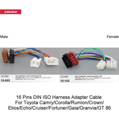 16 Pins DIN ISO Harness Adapter Cable For Toyota Camry/Corolla/Rumion/Crown/Etios/Echo/Cruiser/Fortuner/Gaia/Granvia/GT 86