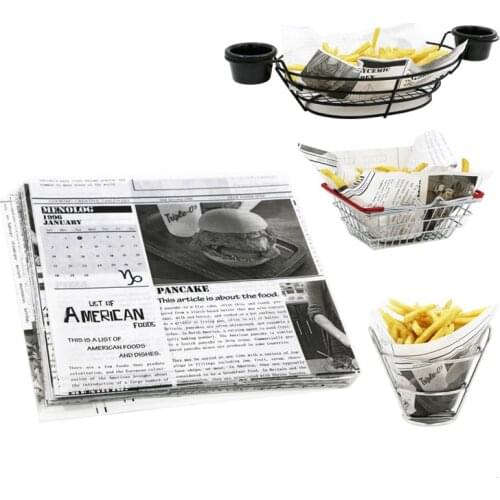 Wrap Paper Wax Newspaper Wrapping Sheet Oil-Absorbing Food Grade Coated Paper Black And White Food Grade 22*22cm 50/100/200pcs
