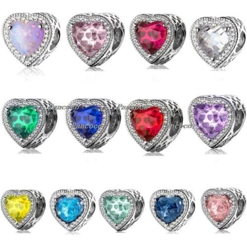 Authentic 925 Sterling Silver Colorful Openwork Radiant Hearts With Crystal Charm Beads Fit Pandora Bracelet & Necklace Jewelry