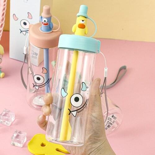 Water Cups Cute Cartoon Straw Creative Student Couple Transparent Glass Water Cup with Lid Juice Drink Water Cup Gift Office