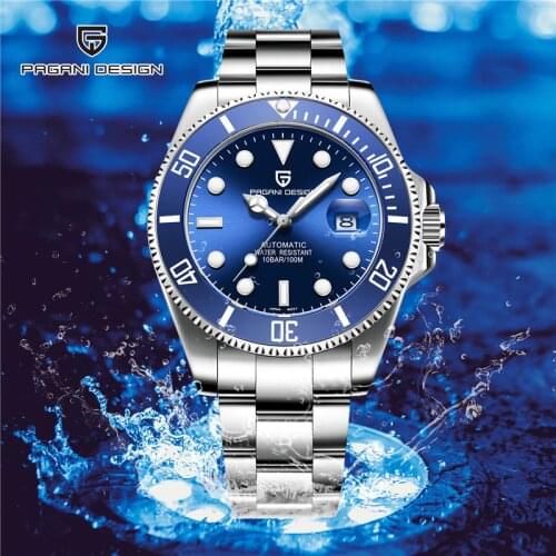 New PAGANI Design Water Ghost Series Classic Blue Dial Luxury Automatic Mens Watches Full Steel 100m Waterproof Mechanical Watch