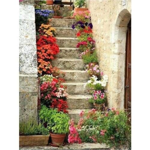 Scenery mosaic embroidery craft flower ladder diamond painting kits beads picture wall paper decor stones drawing christmas gift