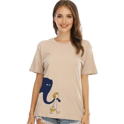 The Child Led The Elephant Cartoon Graphic Funny T-shirt Female Fashion Tops 100% Cotton Soft Tee Women Clothing Mujer Camisetas