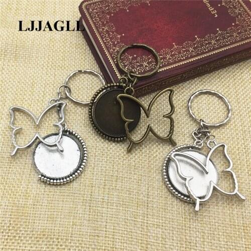 DIY Alloy Key Chains 3pcs Hollow Butterfly Charm Animal Pendant 25mm Rotatable Cabochon Jewekry Making Floating locket AYSQ228