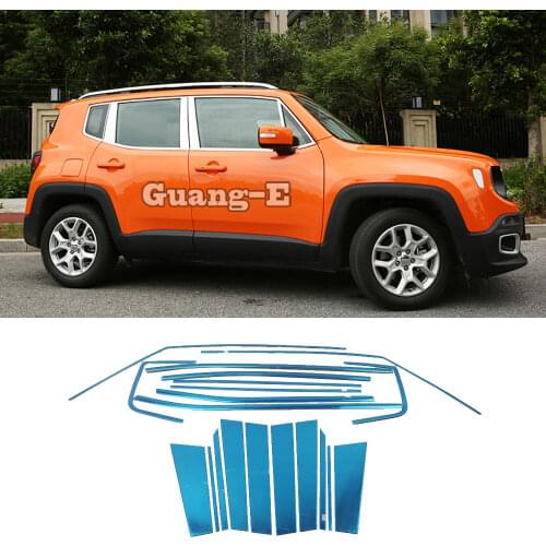 For Jeep Renegade 2017 2018 2019 2020 Car Stainless Steel Glass Window Garnish Pillar Middle Column Trim 18pcs