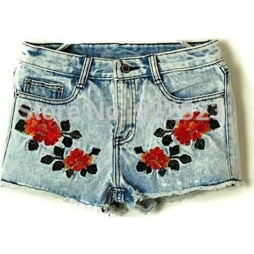 2016 Summer New Womens retro Sweet Embroidery Washing Denim Shorts Women Jeans Female Trousers