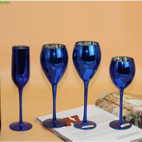 Europe Creative blue color plating metal glass cup crystal glass goblet wine cup champagne cup home wedding decor drinkware