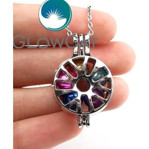 GLOWCAT K615 Car Wheel Tire Beads Cage Aromatherapy Essential Oil Diffuser Pearl Cage Locket Necklace with Beads
