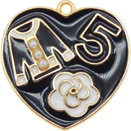 Julie Wang 2PCS Enamel Balck Heart Charms Clothes Flower Alloy Gold Tone Necklace Bracelet Findings Jewelry Making Accessory