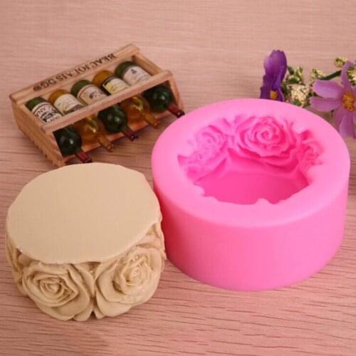 JX-LCLYL 1pc New Round Rose Flowers Silicone Soap Mold Candle Molds Mould For Candy Craft