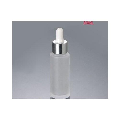 30ML frosted glass dropper glass bottle with shiny silver collar &white top lotion bottle glass bottle Cosmetic Packaging