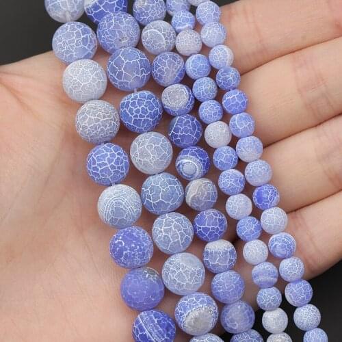 MINHIN Blue Agates Onyx Beads Frosted Cracked Dream Fire Dragon Veins Natural Stone Beads For Jewelry Making DIY Bracelet