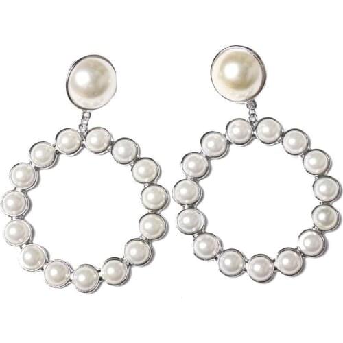 European Style Fashion Vintage Long Pearl Cross Earrings for Pearl Round Long Drop Earrings Jewelry Trendy Accessories