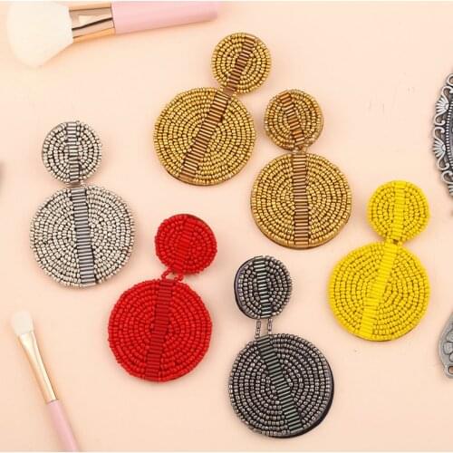 MOFLO Sweet Idea Gift Boho Round Seed Bead Earrings for Women Ethnic Mini Beaded Drop Earrings