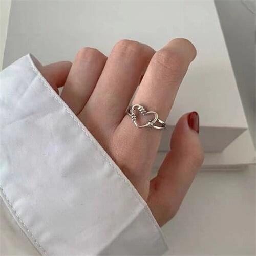 Silver Color Hollowed-out Heart Shape Open Ring New Design Cute Adjustable Finger Ring Fashion Love Jewelry for Women Girl Gift