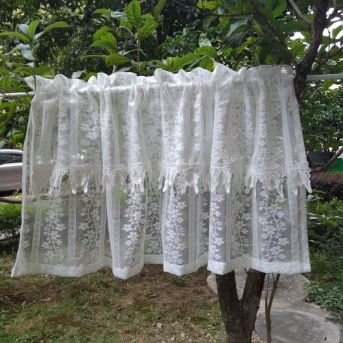 White Butterfly Tassel Sheer Curtain Valances for Kitchen Cabinet Farmhouse Patio Jacquard Floral Bohemian Bay Window Drapes