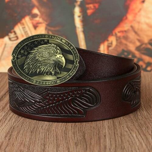 KDG Western Cowboy Zinc Alloy Flag Eagle Belt Buckle Belt Accessories Genuine Leather Beltmen cowboy belt