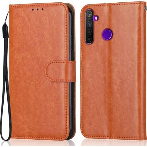 Luxury Leather Case for On Realme 5s Wallet Stand Flip Case Phone Bag with Strap