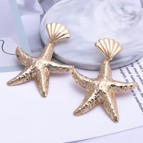 Hot Sale Big Starfish Shell Metal Drop Earring for Women Fashion Jewelry Gold Color Dangle Earring Wedding Party Gift
